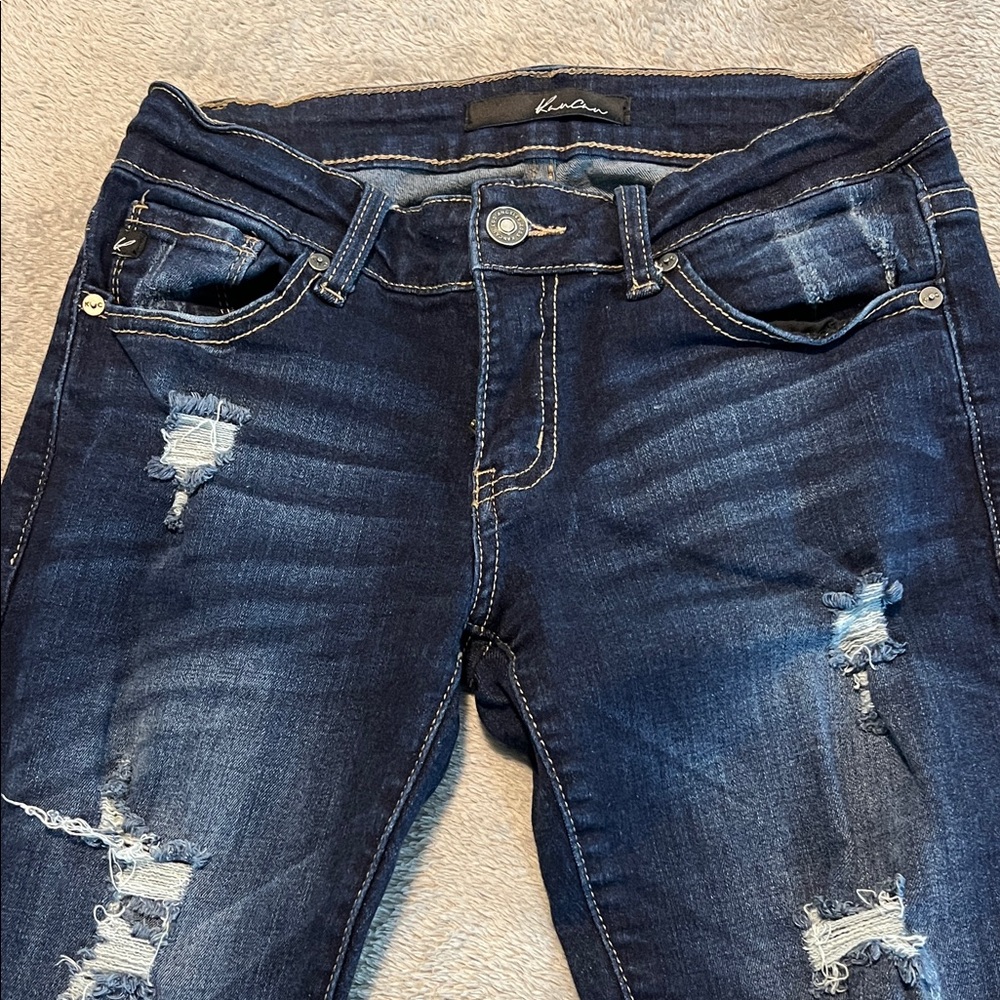KanCan Women's Dark Blue Distressed Skinny Jeans